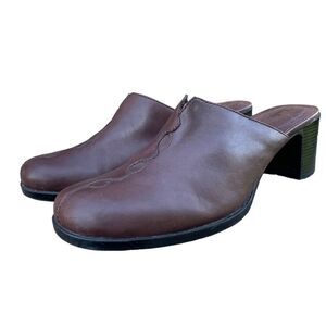 Clarks Brown Leather Slip on Everyday Heeled Mules Comfort Shoes Women’s size 10